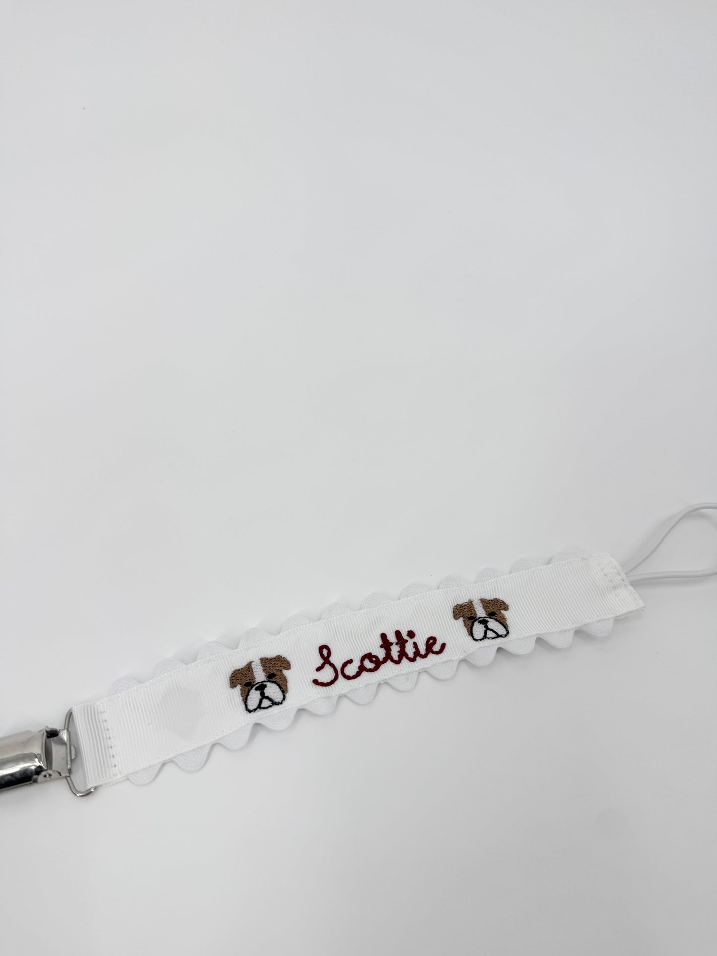 Embroidered Paci Clip - Mini Bulldogs