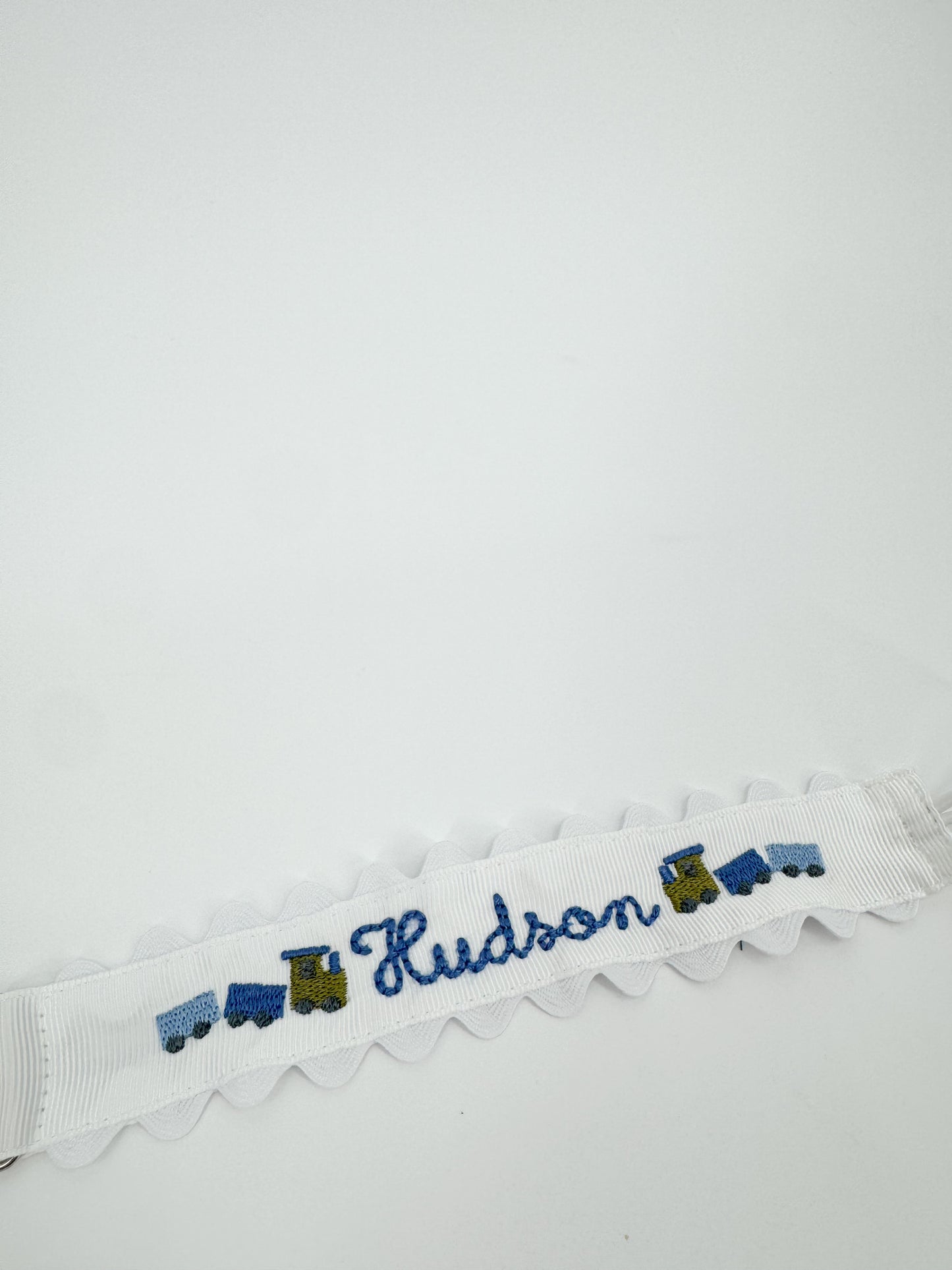 Embroidered Paci Clip - Trains