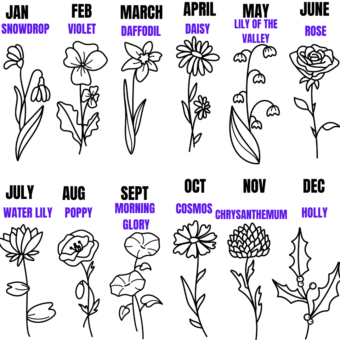 Birth Flower Garden Tea Towel