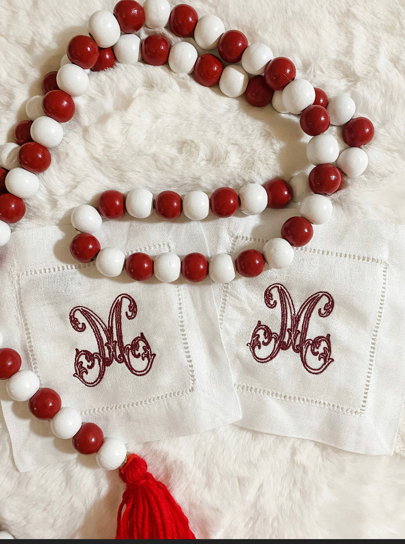 Embroidered Vine Letter Cocktail Napkins