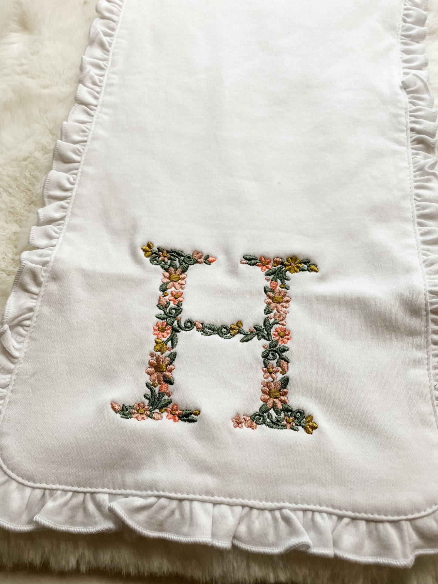 Floral Letter Ruffle Burp Cloth