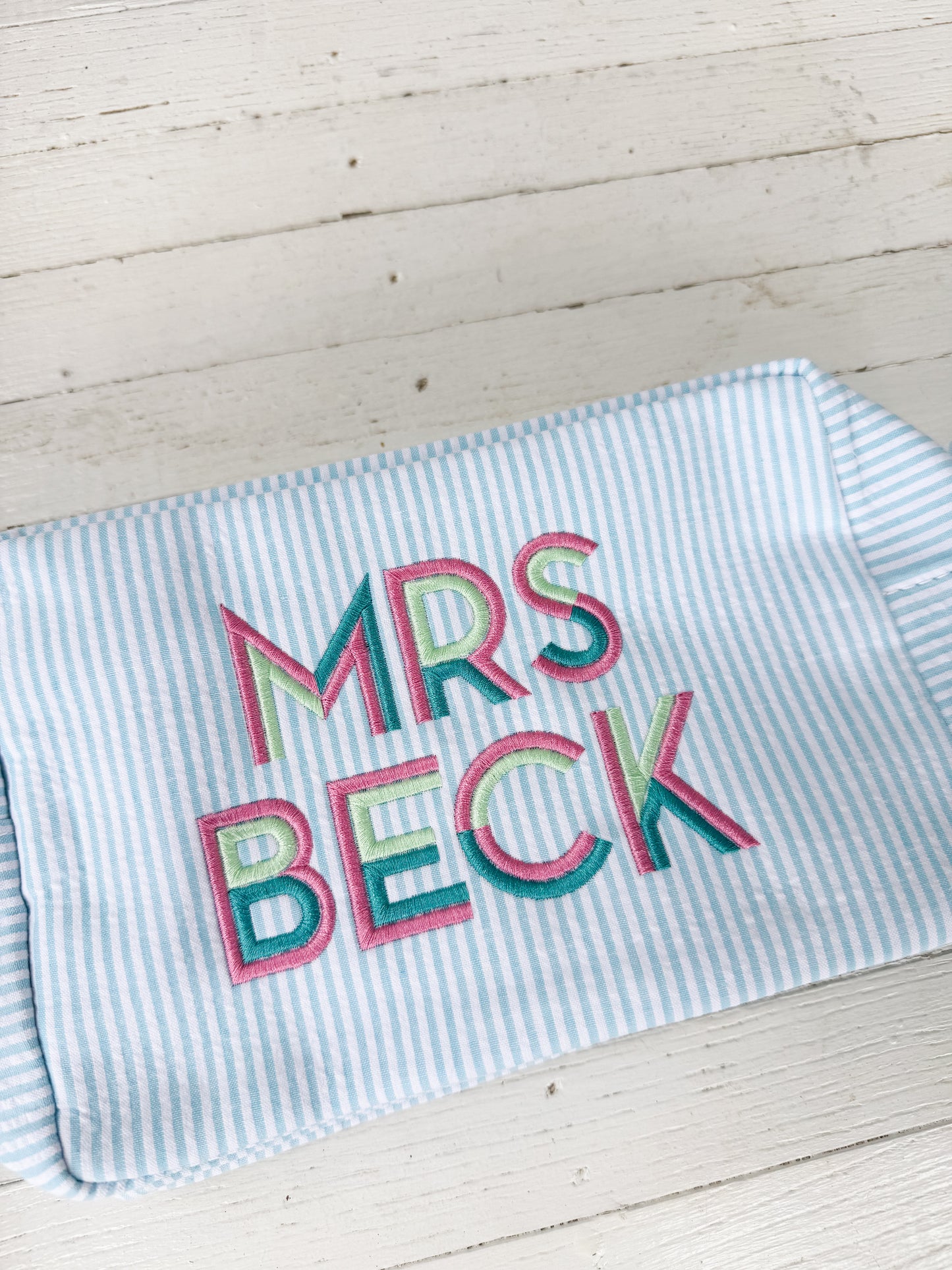 Seersucker "Everything" Bag with Multicolor Name