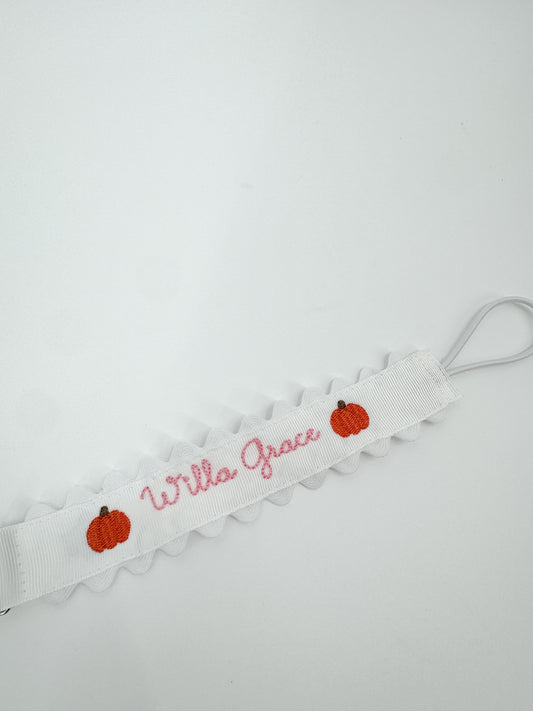 Embroidered Paci Clip - Pumpkins