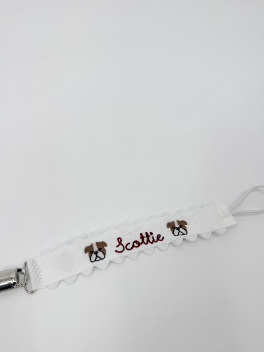 Embroidered Paci Clip - Mini Bulldogs