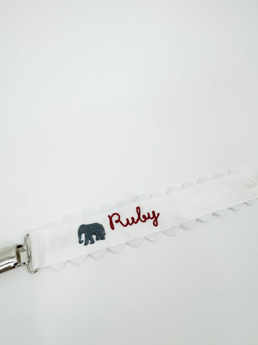 Embroidered Paci Clip - Elephant