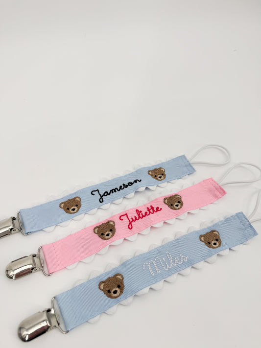 Embroidered Paci Clip - Mini Bears