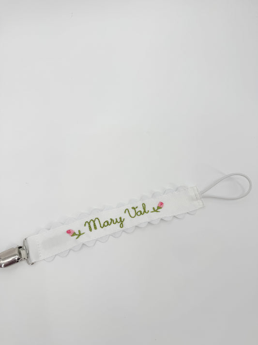 Embroidered Paci Clip - Mini Flower Buds