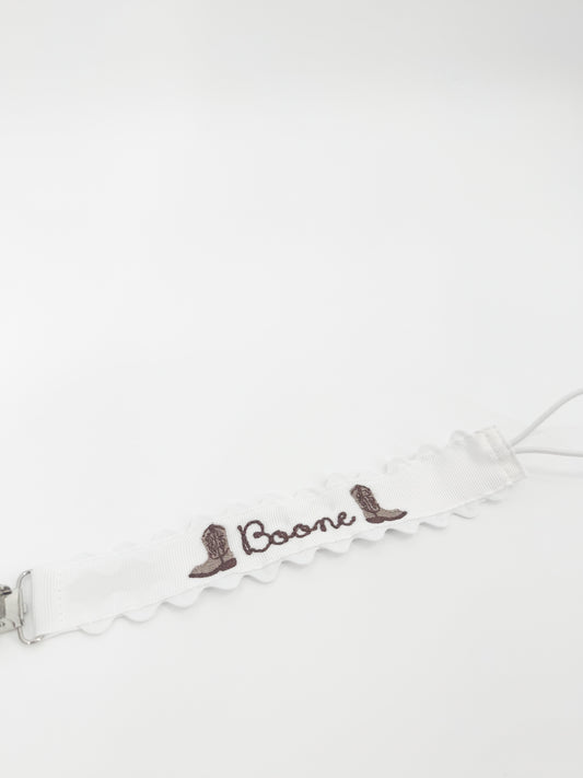 Embroidered Paci Clip - Cowboy Boots